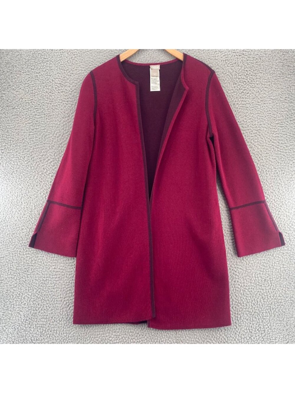 Chicos Sweater Womens 1 US Medium Red Brown Reversible Open Cardigan Longline